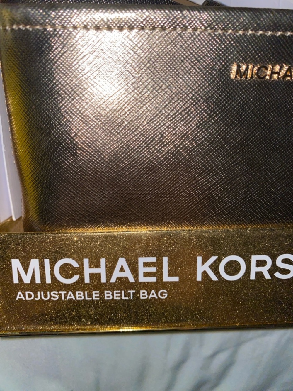 NIB Michael Kors Pale Gold Jet Set Travel Belt Bag/ Clutch L/XL